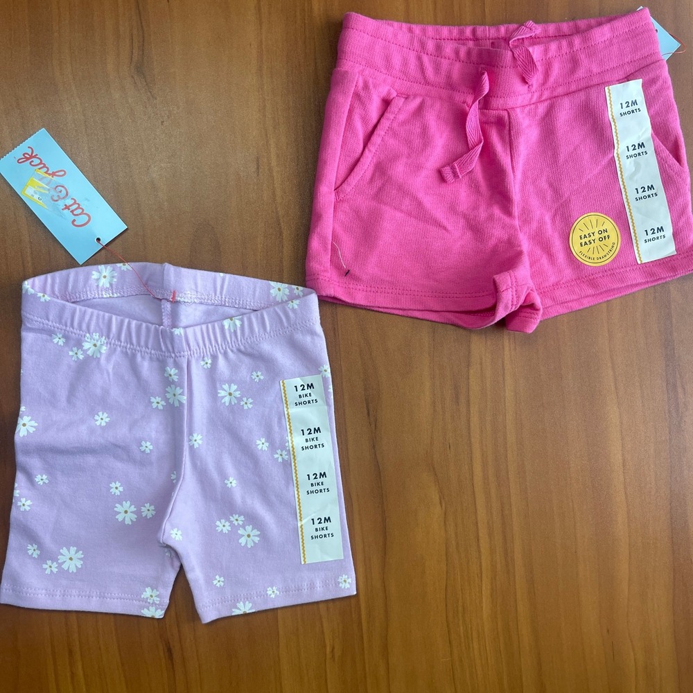 LOT OF 2 Cat & Jack Baby Girls 12M Pink Knit & Purple Daisy Bike Shorts Bundle